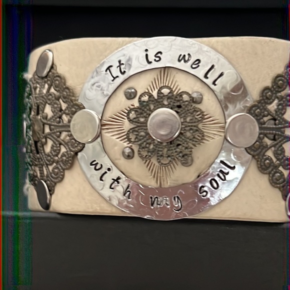 Custom leather cuff It is well with my soul 9” with snap closure. - Picture 3 of 4